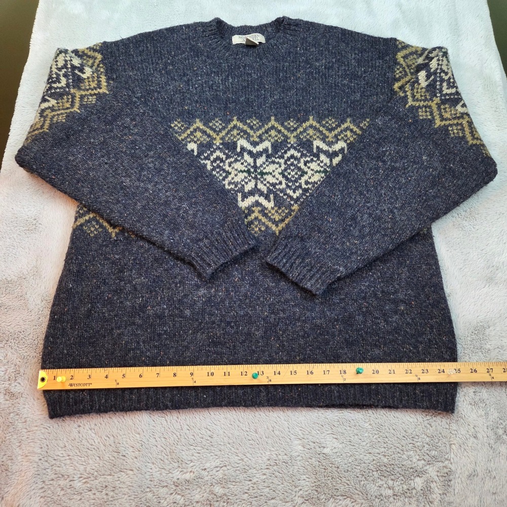 Vtg Northern Apparel Lambswool Sweater Men XL Fair Isle Snowflake Knit Navy Blue